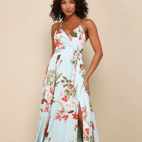 Lulus Still The One Sage Green Floral Print Satin Maxi Dress! Brand new! - Picture 4 of 11